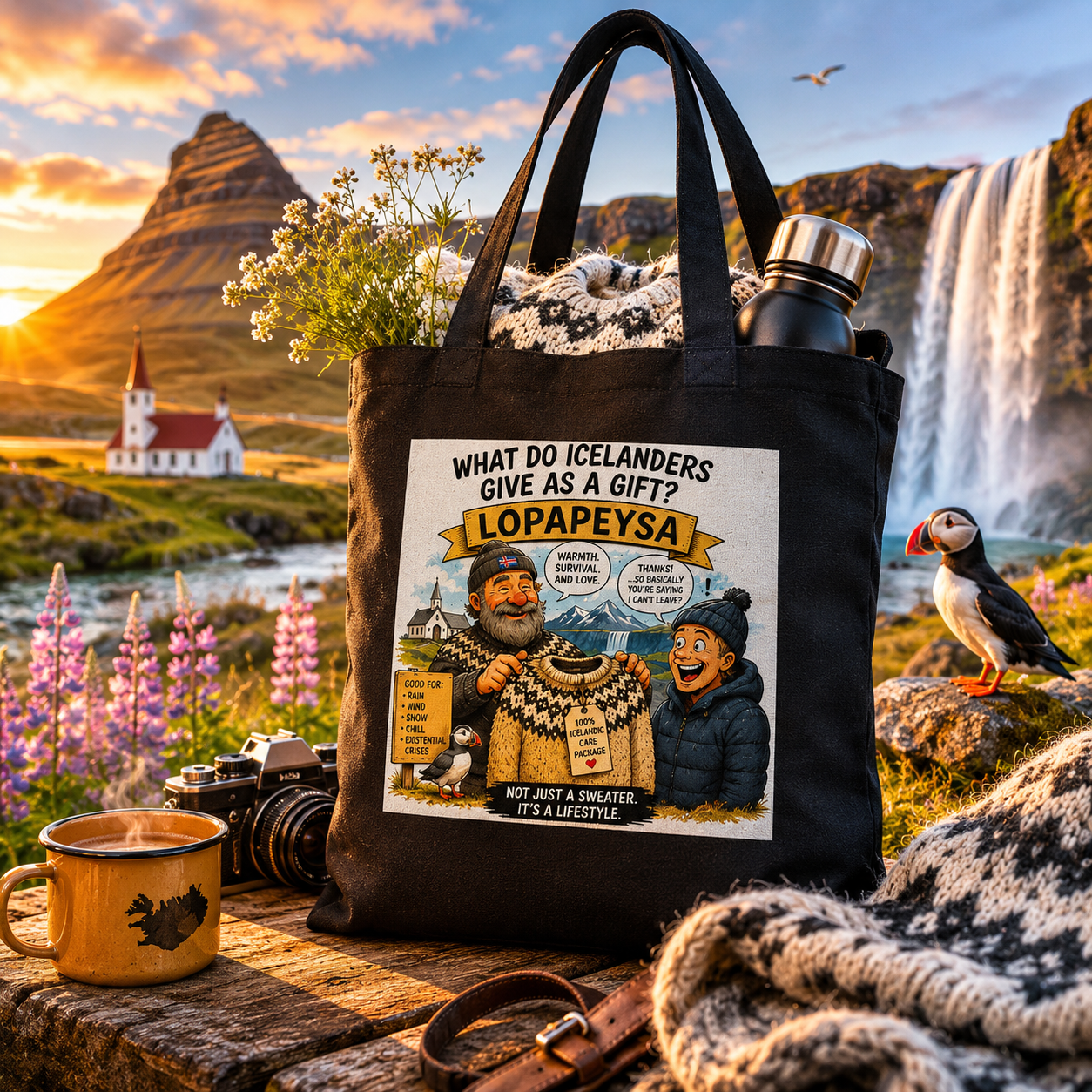 Tote bag with Icelandic design