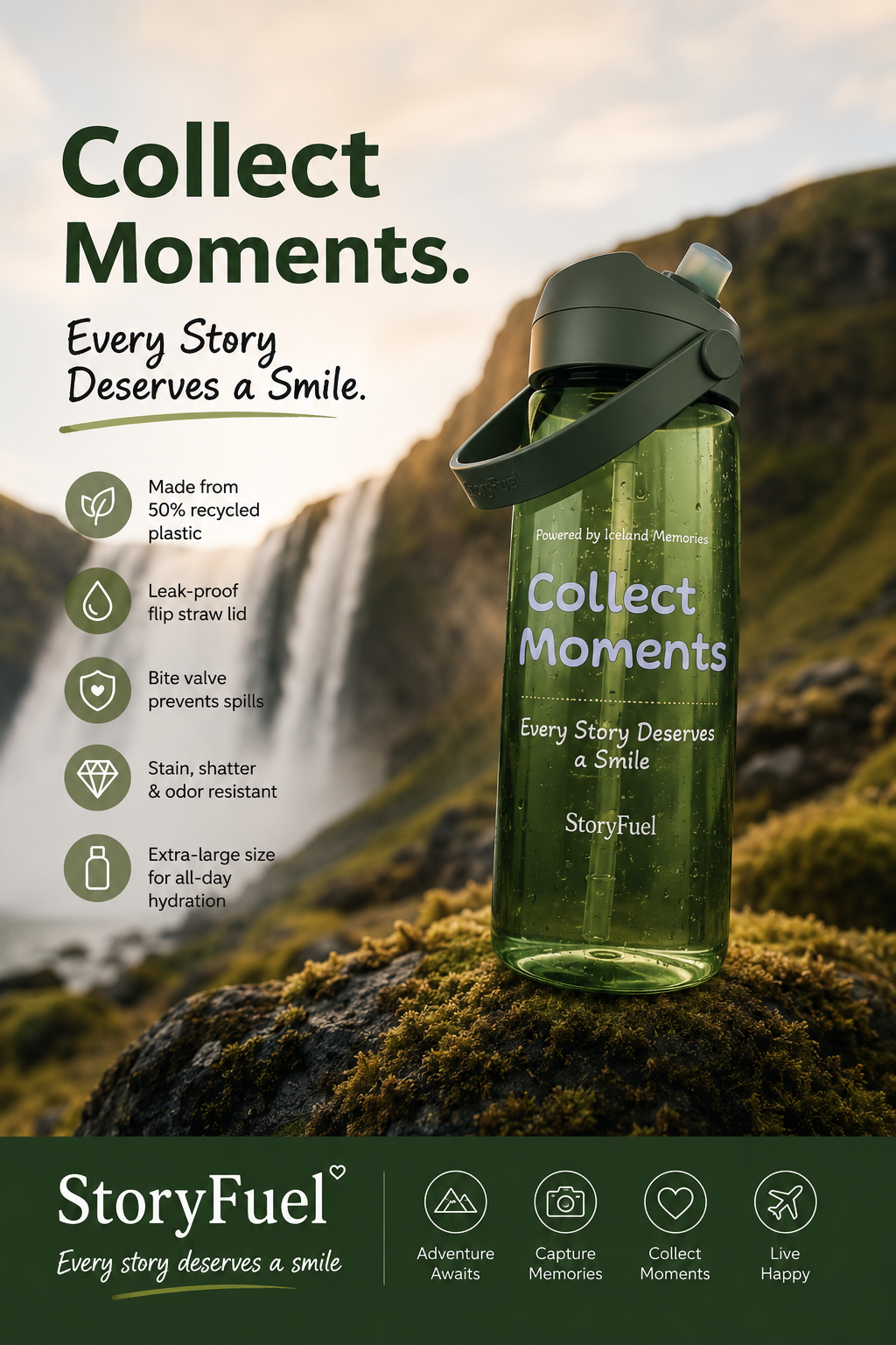 Still Dreaming of Iceland – Flip Straw Travel Water Bottle