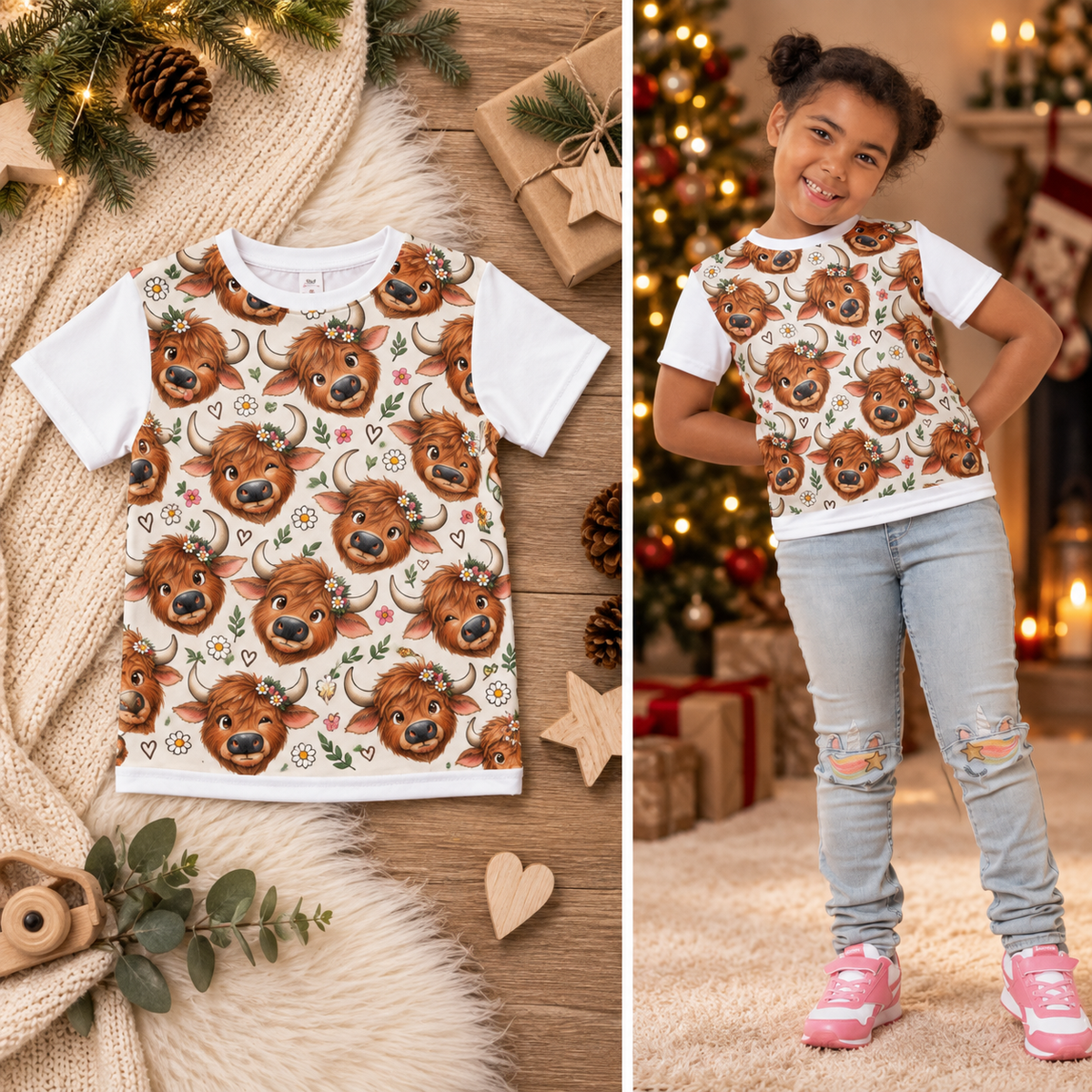 Highland Cow Kids All-Over Print T-Shirt