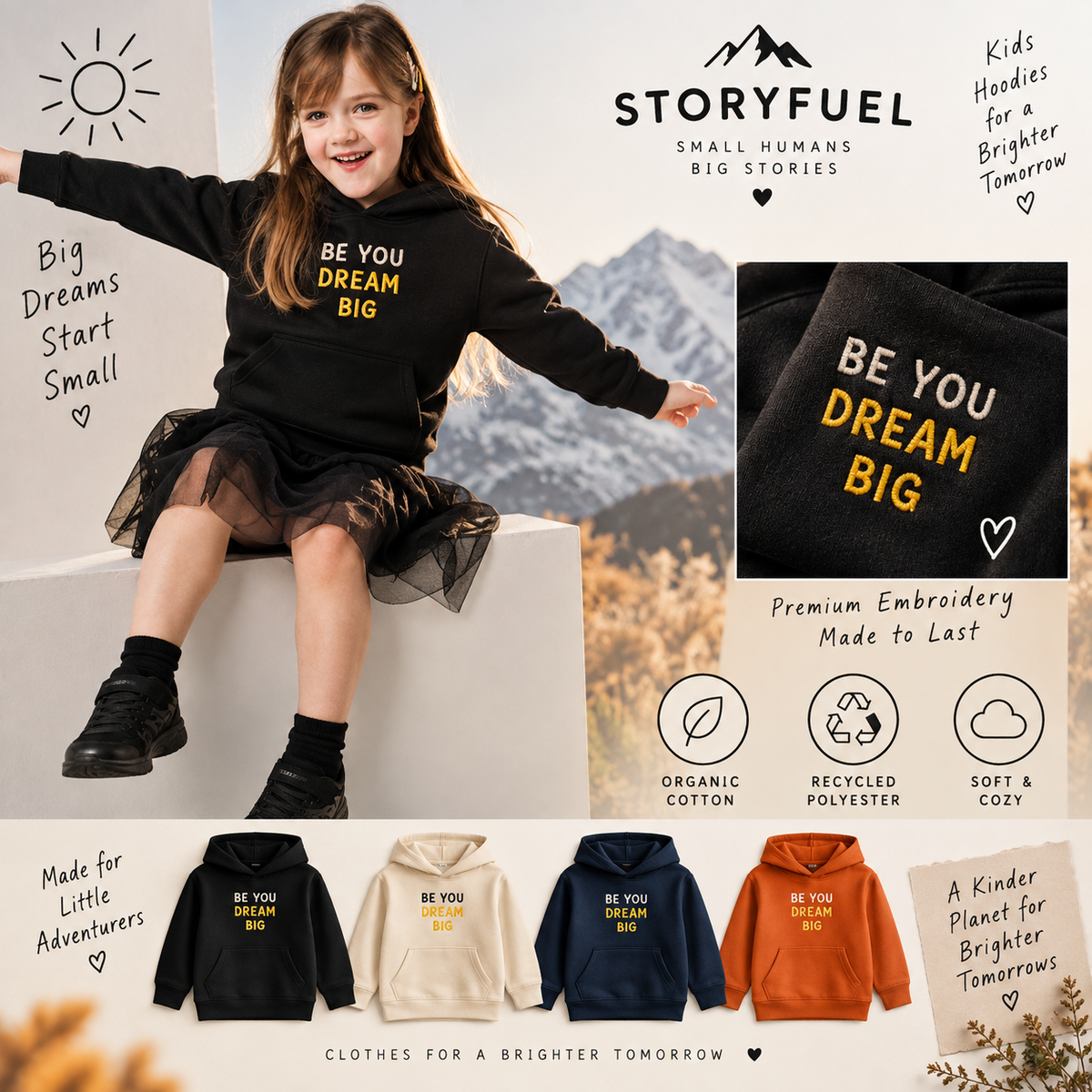 Be You Dream Big Kids Embroidered Eco Hoodie