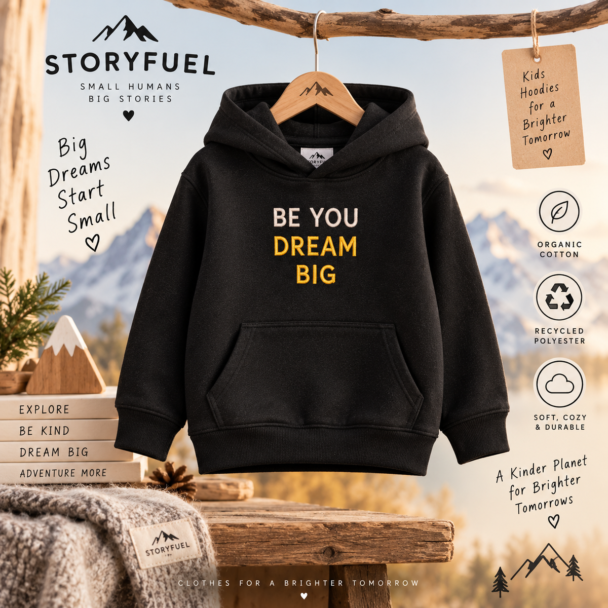 Be You Dream Big Kids Embroidered Eco Hoodie